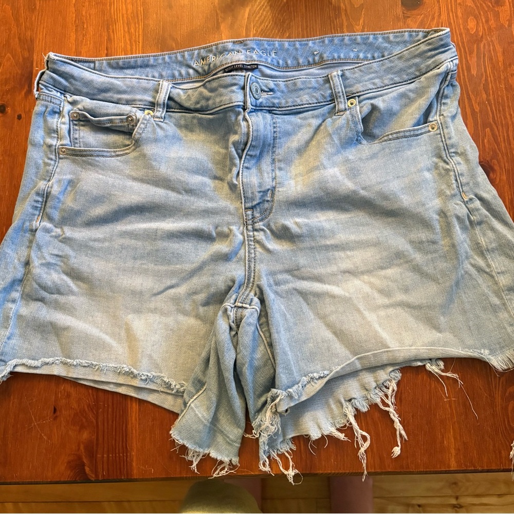 American Eagle Outfitters Blue Jean Shorts Distressed Frayed Hem